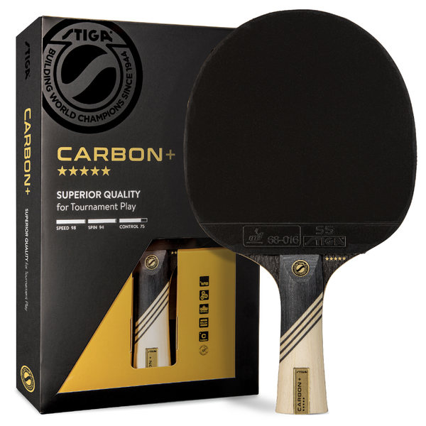 STIGA Carbon+ Ping Pong Paddle – 7-ply Extra Light Carbon Fiber Blade – 2mm Premium Sponge – Concave Pro Handle for Exceptional Grip – Performance Table Tennis Racket for Tournament-Level Play _1